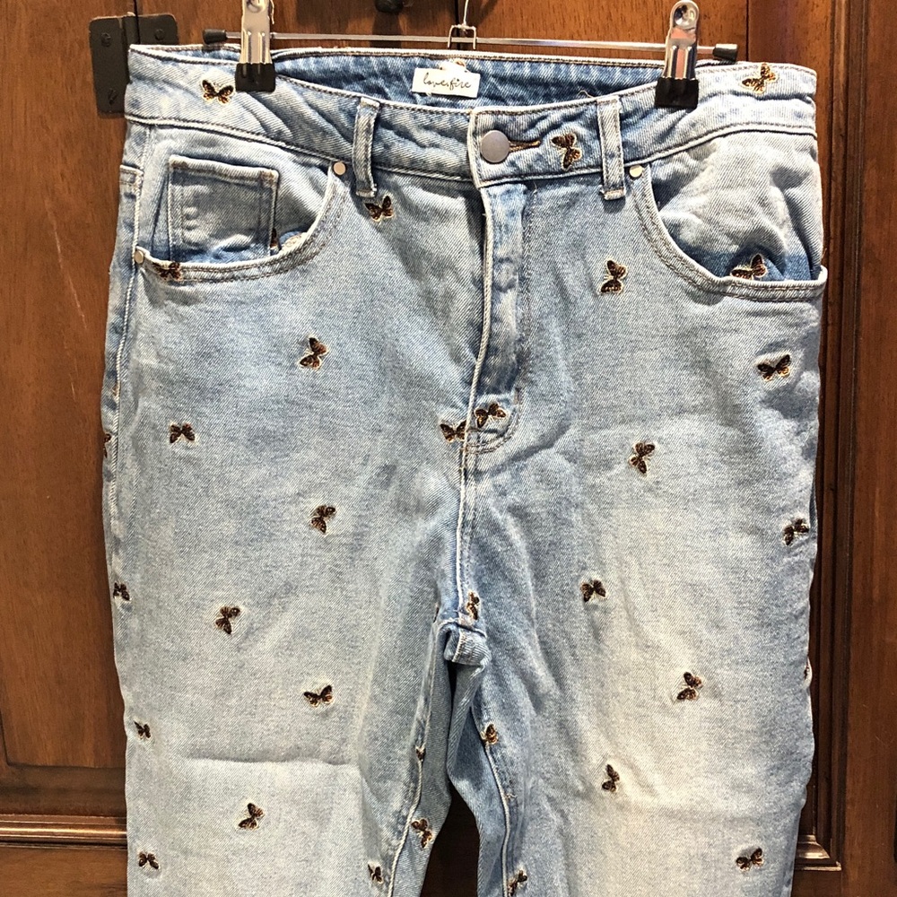 love, Fire Light Blue High Rise Jeans with Butterfly Accents